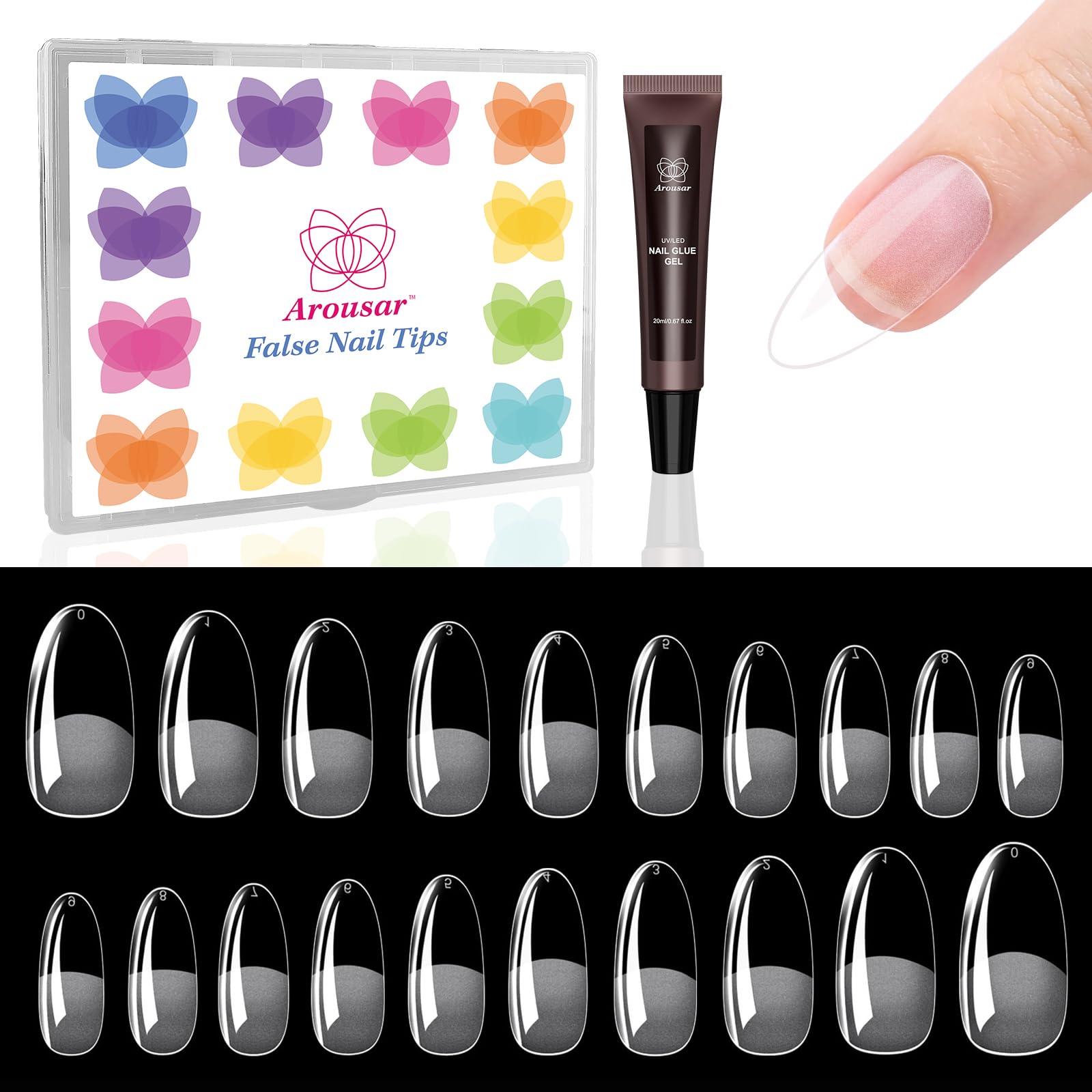 Photo 1 of Nail Tips, 500pcs Clear Acrylic Nail Extension Set in 10 Sizes, Half Matte Medium Round Full Cover Press on False Nail Tips with 20ml Glue Gel, Spring Summer DIY Salon Gift 500pcs-A1