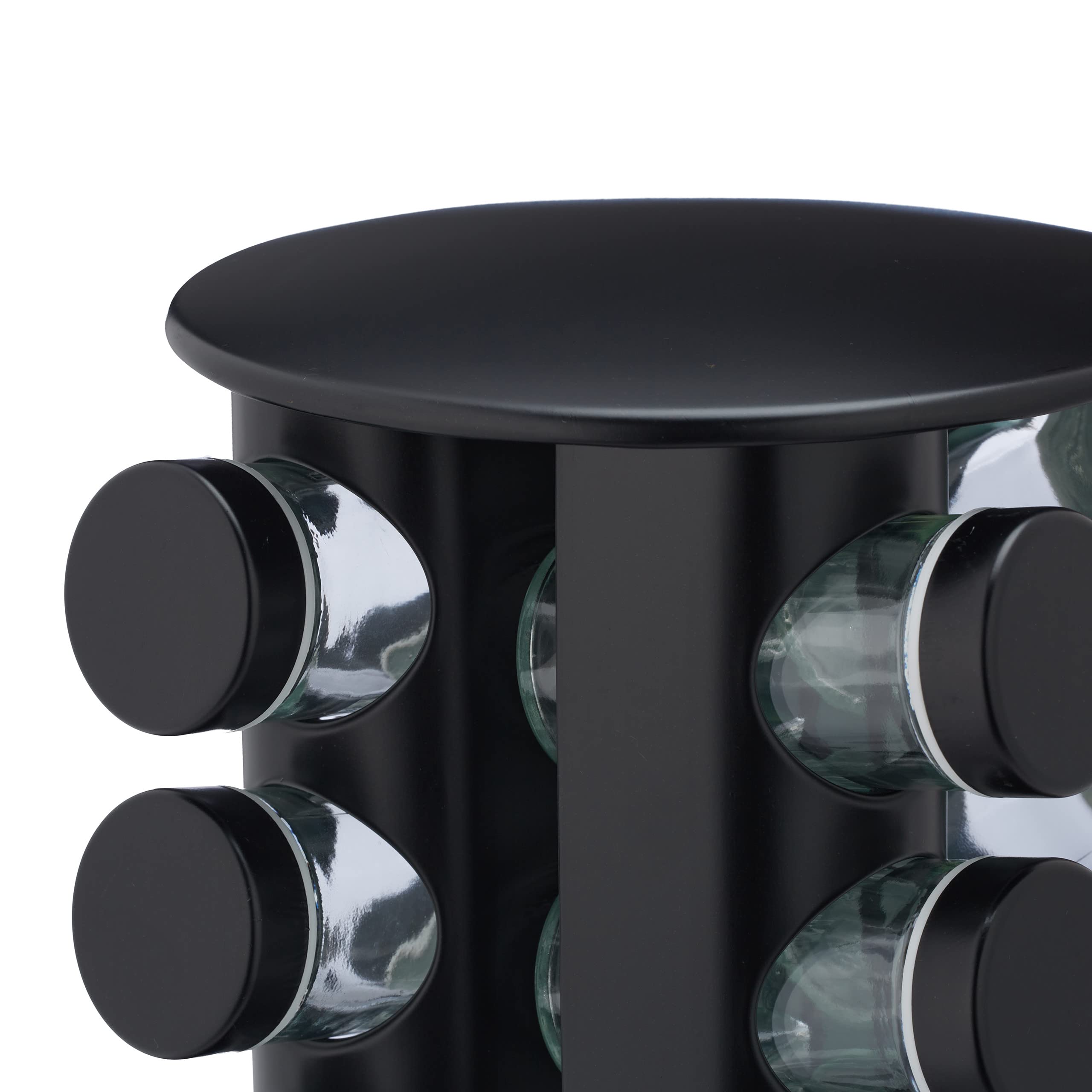Relaxdays Especiero Giratorio con 16 Botes, con Dosificadores Rotatorio, Soporte Especias Reutilizable de Cocina, Negro