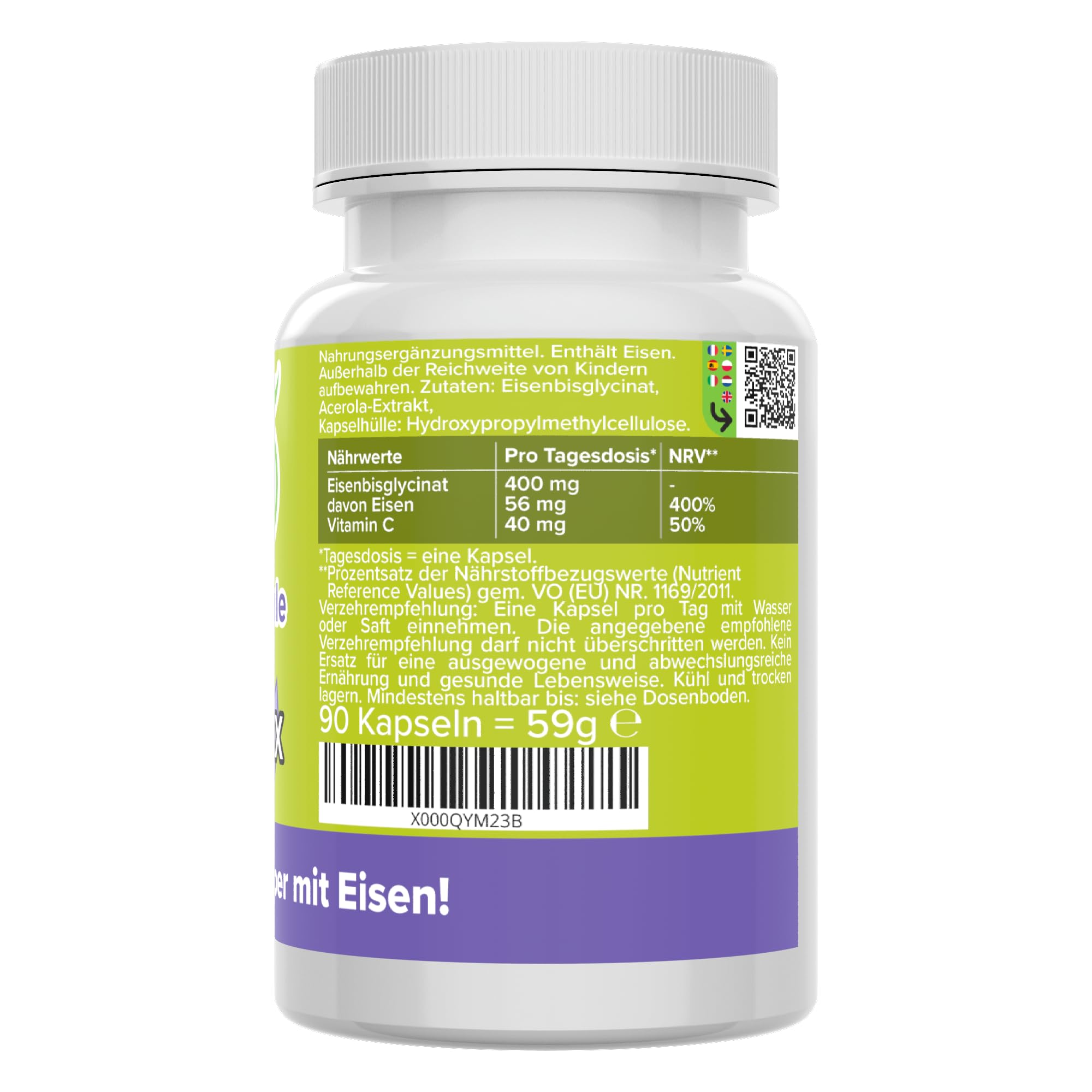 Eisen Komplex Kapseln + Vitamin C - hochdosiert 56 mg aus Eisenbisglycinat (Eisenchelat) - bioaktiv & vegan - Produktion in Deutschland - für Erwachsene & Kinder - laborgeprüft - Vitamineule®