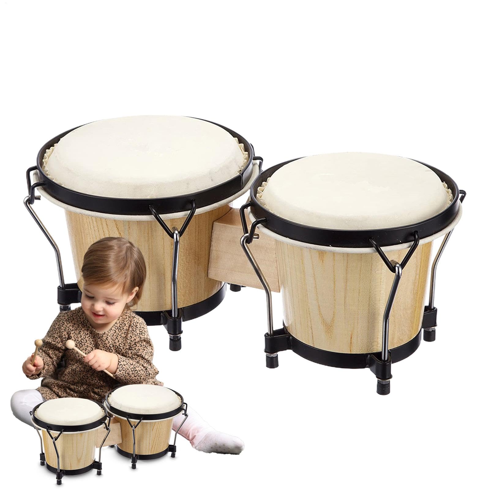 Los bongós infantiles fabricados en madera Tambor educativo hecho en madera | Bongos de Madera para Ritmo y Aprendizaje Musical Para Niños, Adolescentes y Adultos