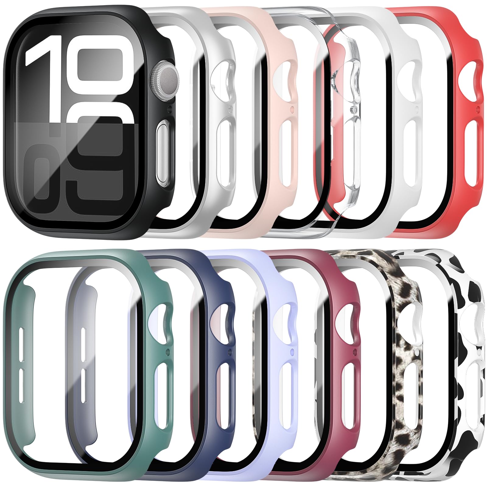 12 Pack Case with Tempered Glass Screen Protector for Apple Watch Series 11 Series 10 46mm, Full Matte Leopard PC Cover for Iwatch 11 10 46mm