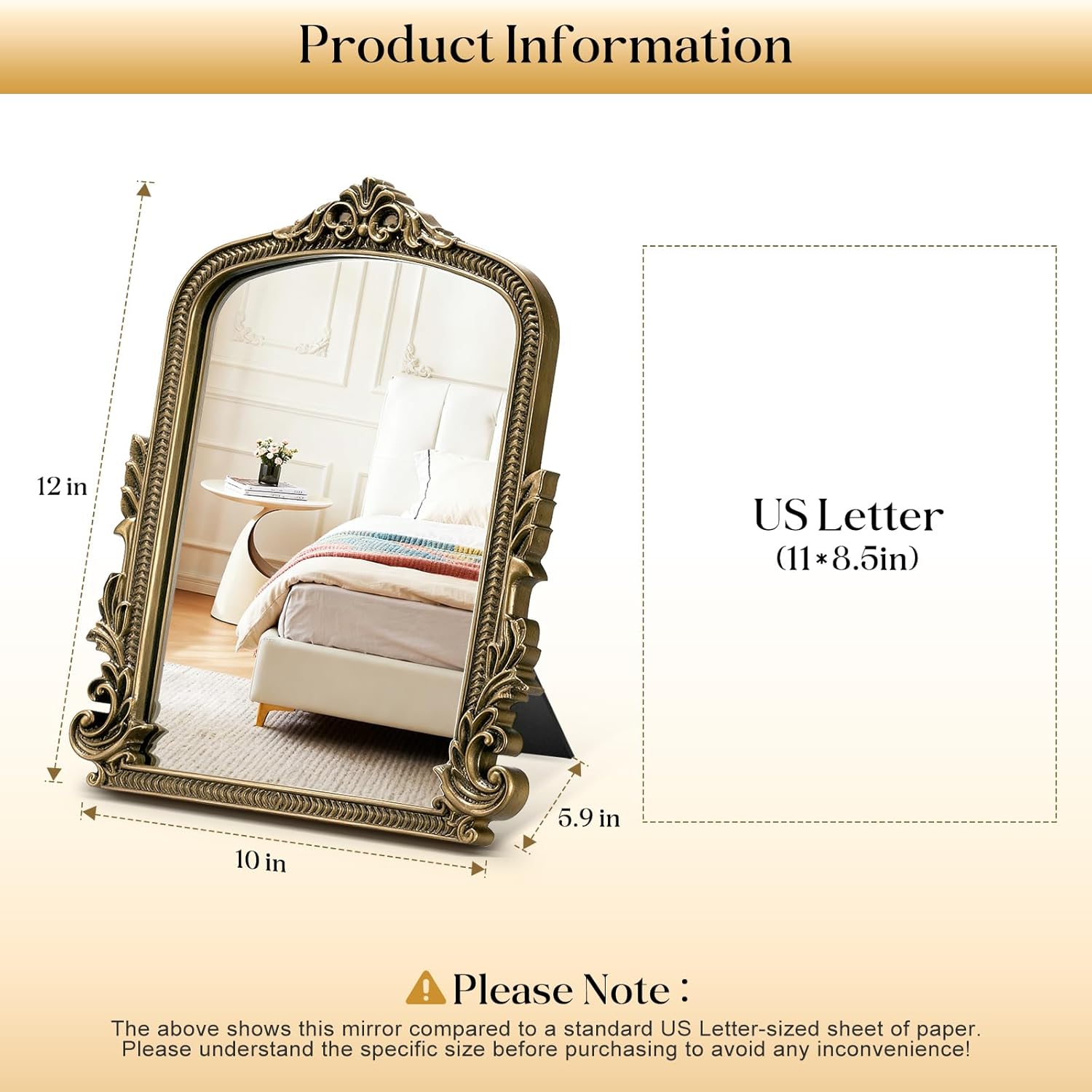 Small Vintage Gold Arched Mirror, 12x10 Inch Antique Arch Tabletop Makeup Vanity Mirror, Wall Mounted Decorative Mirrors for Bedroom, Living Room, Dining Room, Entryway, Fireplace