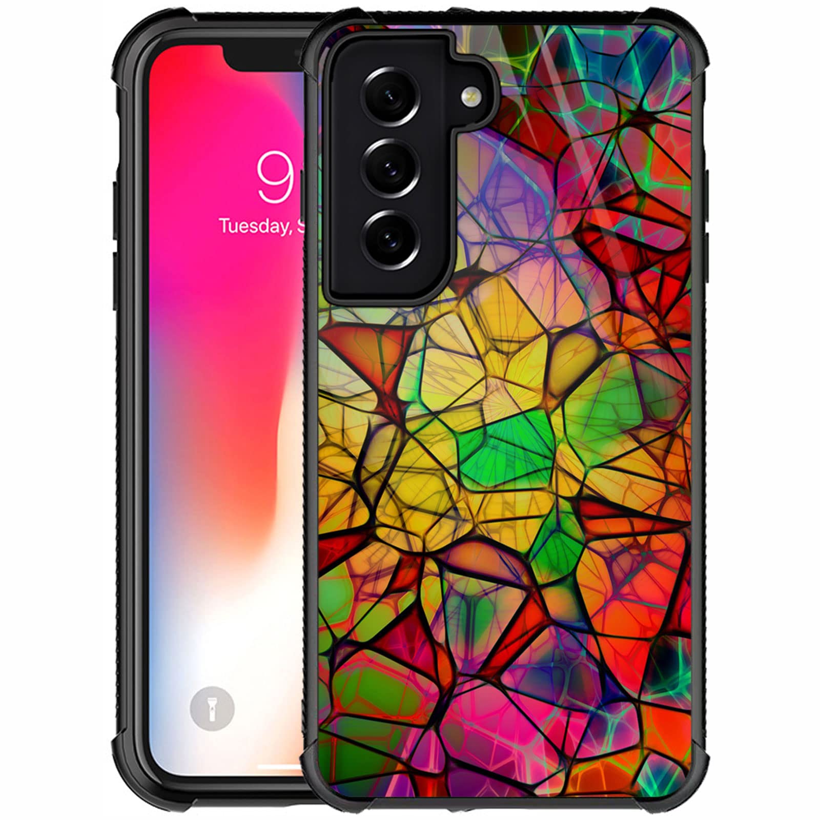 CARLOCA Compatible with Samsung Galaxy S21 FE Case,Colorful Stained Glass Piece Pattern Design for Girl Boy Shockproof Anti-Scratch Case for Samsung