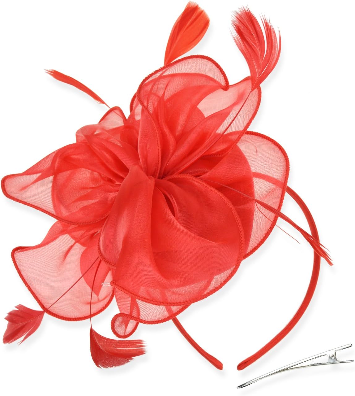 DRESHOW Fascinators Hat Tea Party Headwear Ribbons Feathers on a Headband and a Clip for Women