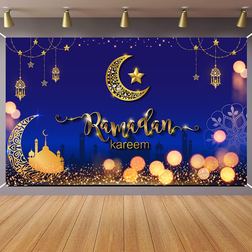 Banner Ramadan Mubarak, grande sfondo in tessuto musulmano Ramadan Kareem, sfondo per cabina fotografica del Ramadan, sfondo per feste musulmane del Ramadan, 200 x 110 cm