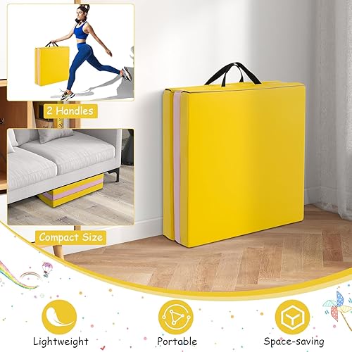 Miniatura 13 de Giantex Colchoneta de gimnasia de 6 x 2 pies, tapete plegable de 2 pulgadas de grosor con cierre de gancho y bucle, tapete de gimnasio plegable