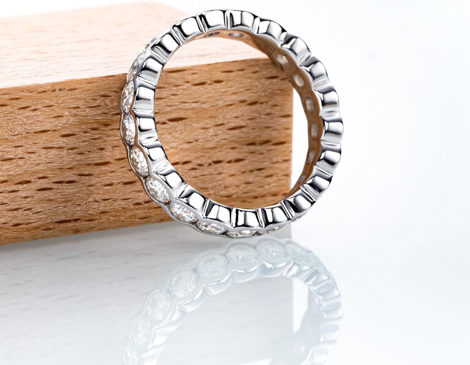 Bo.Dream Eternity Rings 3mm Round Cut Cubic Zirconia 925 Sterling Silver Bezel setting Wedding Band for Women - Image 3