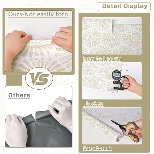 Miniatura 4 de Naphite Papel tapiz moderno para despegar y pegar, papel de contacto bohemio, autoadhesivo, extraíble, para baño, impermeable, geométrico, gabinetes