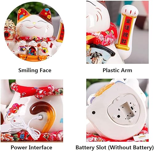 Miniatura 6 de XDJ Gato de la suerte con brazo agitador de cerámica chino Feng, brazo móvil USB, Maneki Neko, gato de la fortuna de porcelana decorado con adornos,