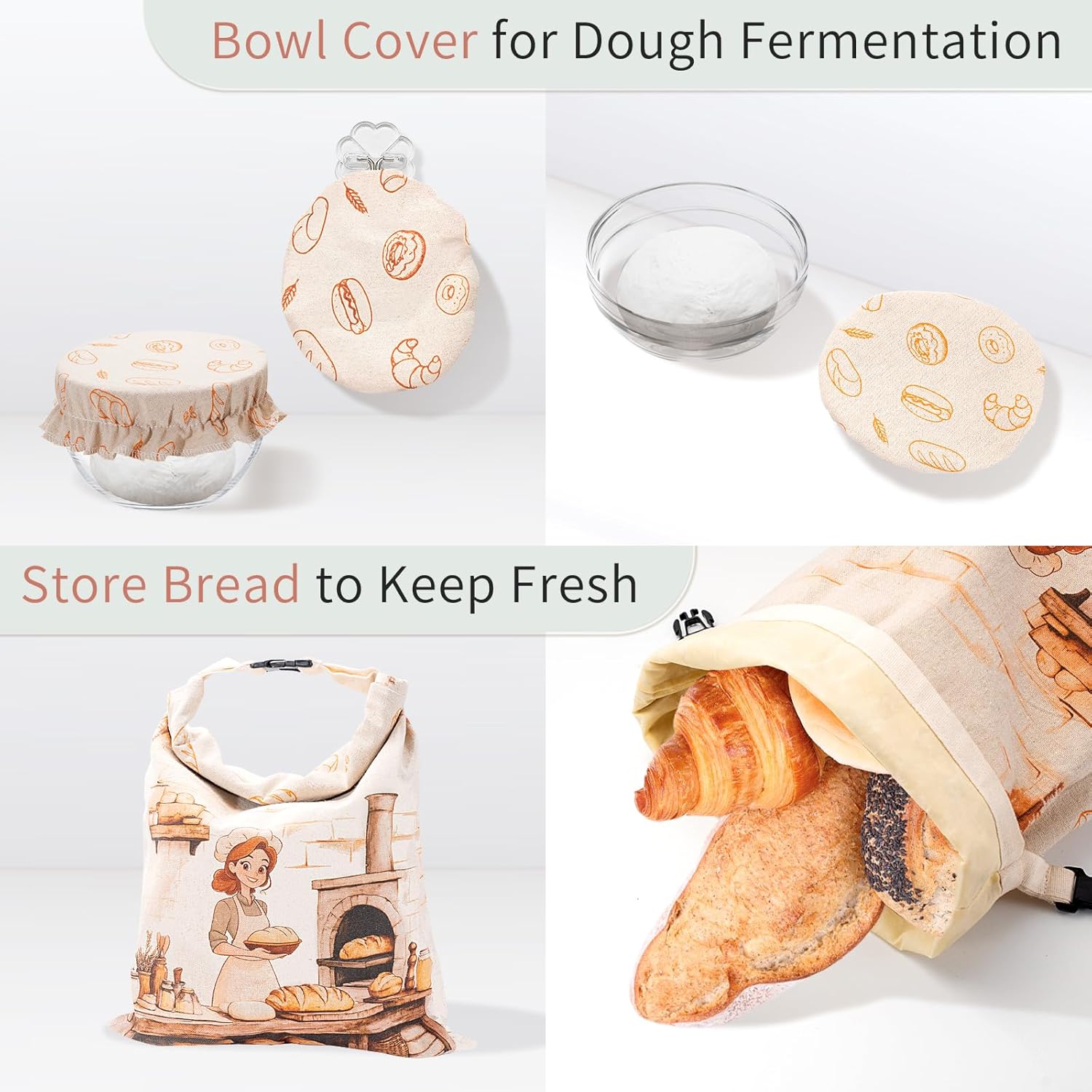 2 Packs Beeswax Bread Bags for Homemade Bread & Sourdough with Bowl Cover - 18"×13" XL Organic Cotton Linen Reusable Beeswax Bag - Safe Storage, Baking Supplies,Freezer-Safe