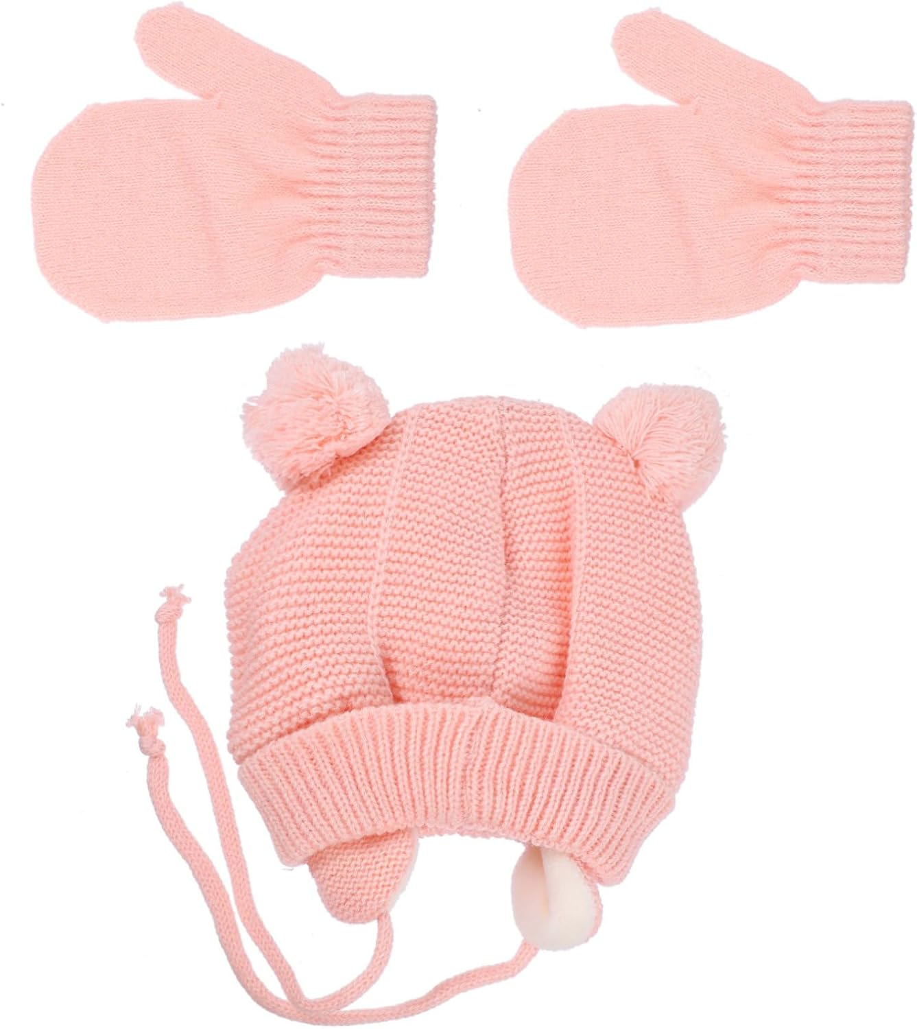 Hats and Mittens Set Newborn Beanies Crochet Hat Pompom Ear Flap Knitted Beanie Thermal Gloves Winter Essential