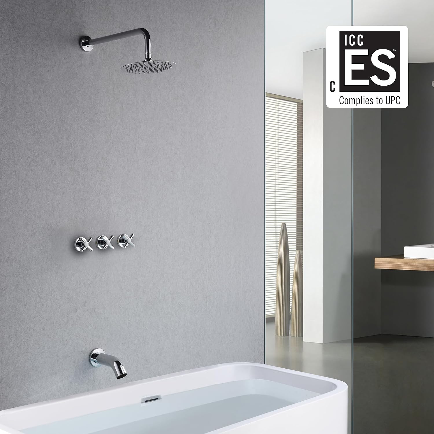 SUMERAIN 3 Handle Shower Faucet Set with Tub Spout and 8" Rain Shower Head, Tub and Shower Trim Kit with Rough-in Valve Chrome