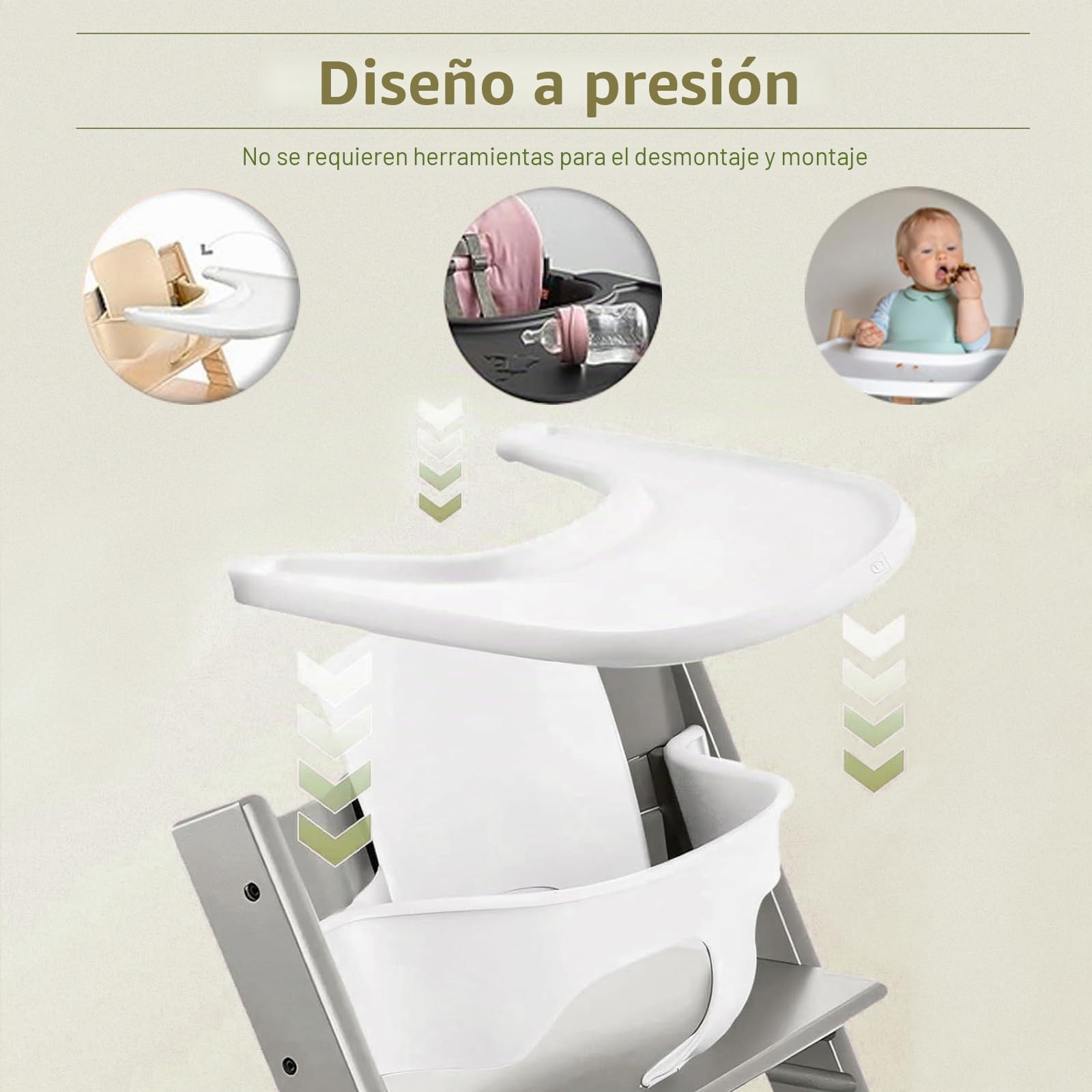 LIROPAU Bandeja para Trona, Bandeja Compatible con Silla Stokke Tripp Trapp, 100% Libre de BPA, Fácil de Montar, Accesorios para Trona para niños pequeños de 6 a 36 Meses - Blanco