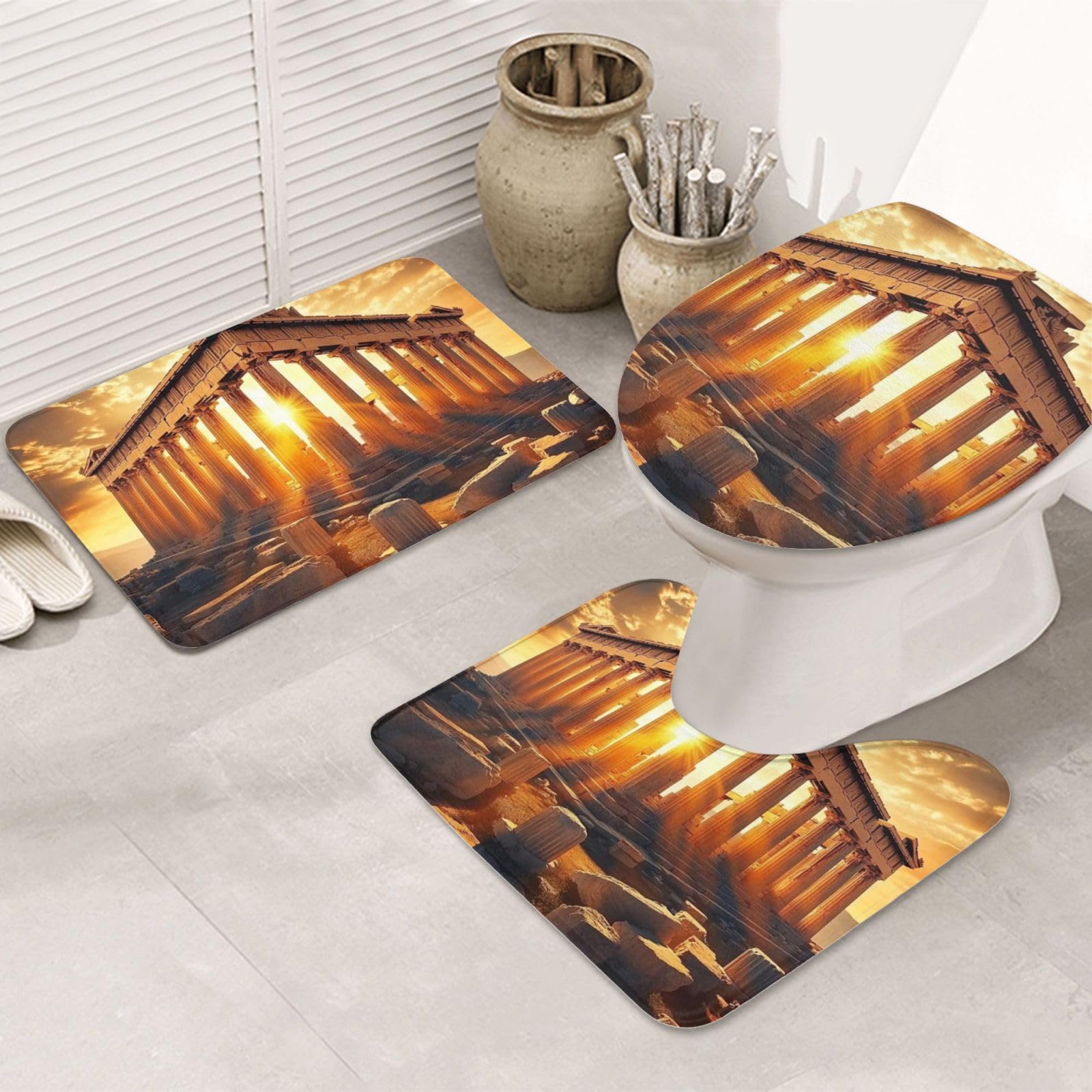 Alfombrilla de baño antideslizante para evitar caídas conjunto de 3 piezas de Grecia