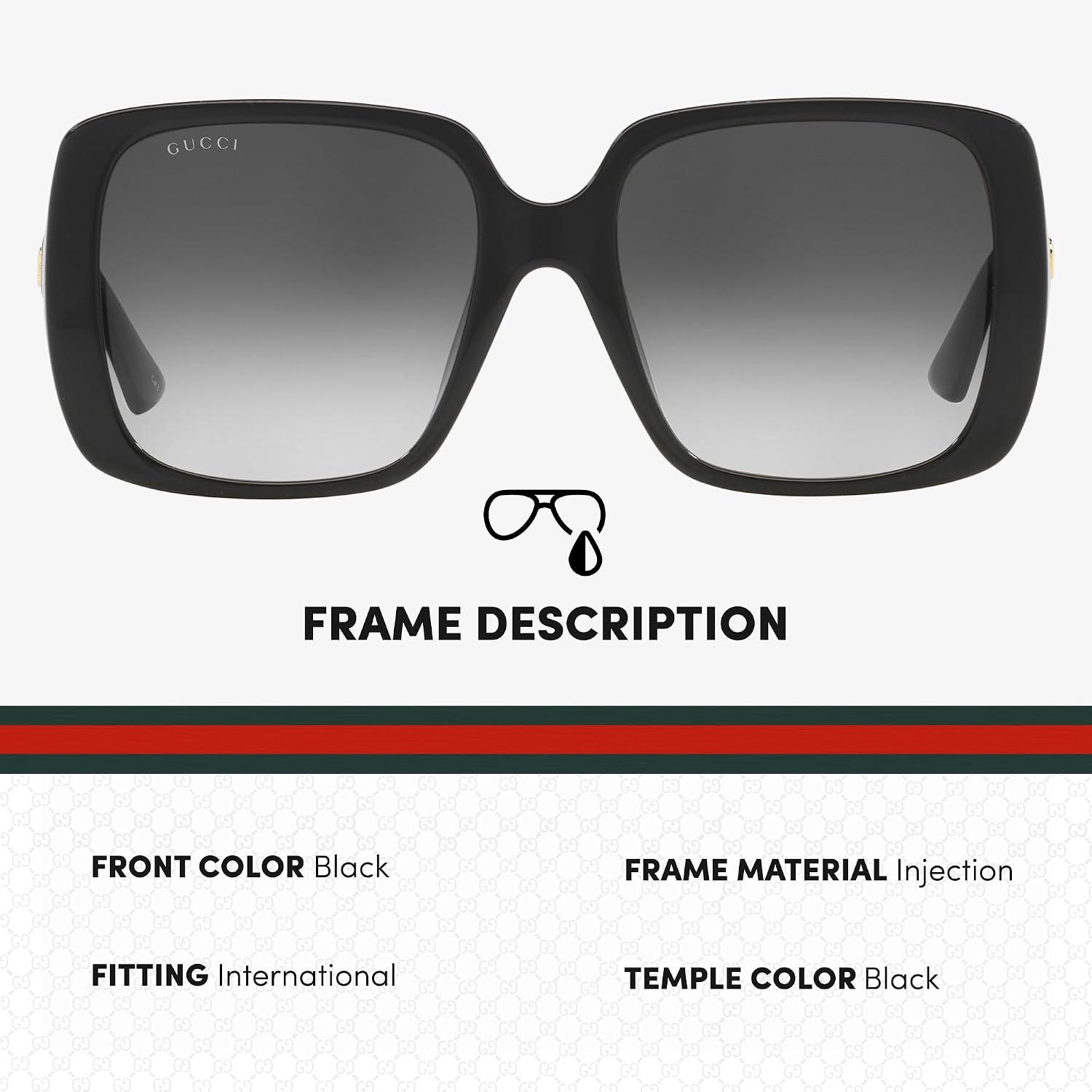 Gucci GG0632S GG Running Logo Square-Shaped Non-Polarized Sunglasses for Women – Includes Luxury Eyewear Kit – Black Frame with Gray Lens