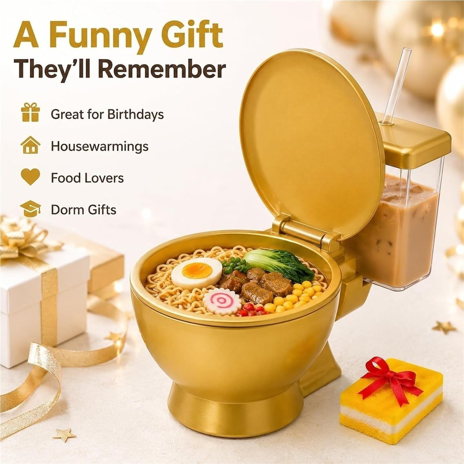Schüssel in Form Toilette 1-teiliges Ramenschüssel-Set In Toilettenform | Trinkbecher Und Strohhalm, For Instant-Nudeln, Suppe, Snacks, Kalte