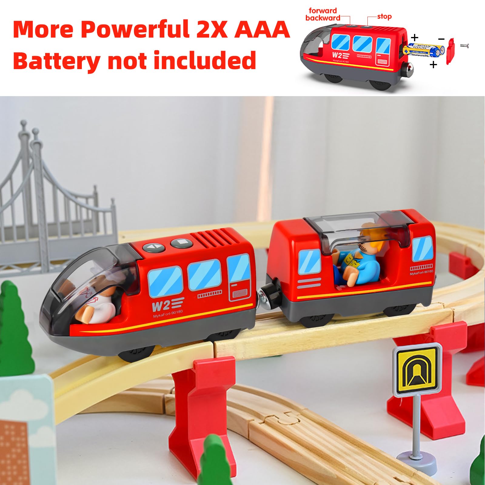 LTFIOON Treno Elettrico per Bambini, Locomotiva ad Azione, Treno Alimentato a Batteria, Auto Giocattolo Compatibile con Thomas, Brio, Giocattolo per Bambini 3+ Anni (Rosso