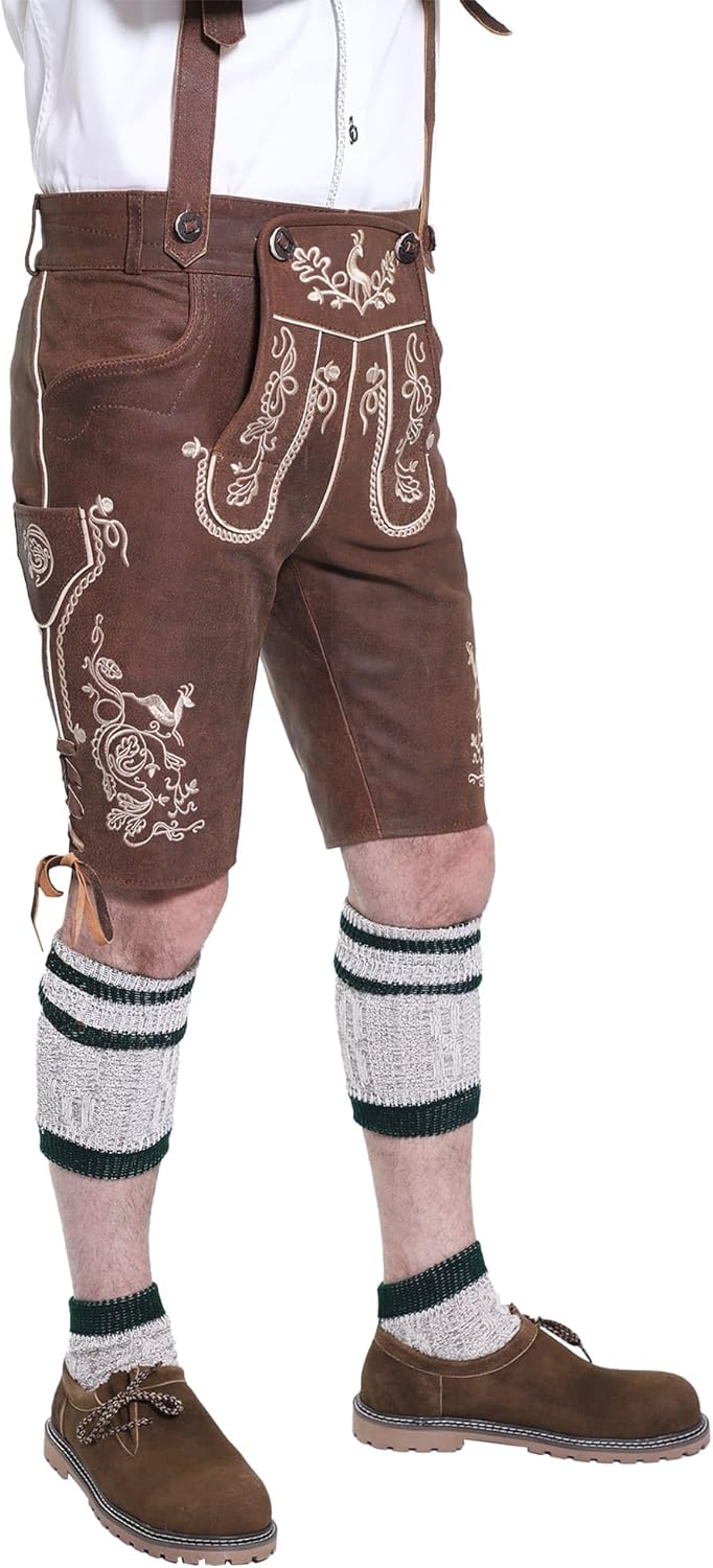 Lederhosen Store | Oktoberfest Trachten Short Lederhosen for Men | Traditional Authentic German Outfit | Wild Brown