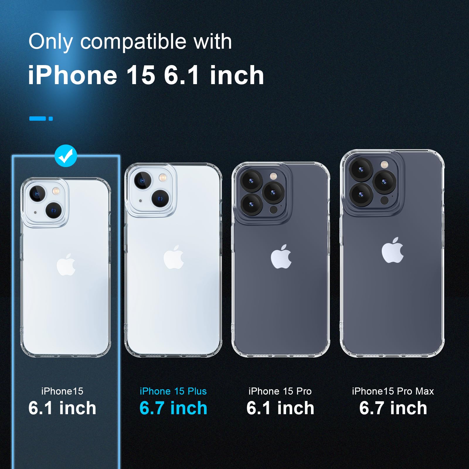 [5 in 1 Designed for iPhone 15 Clear Case with Screen Protector[2 Pack] +Camera Lens Protector[2 Pack], Military Grade Drop Protection Transparent Cover 6.1 Inch