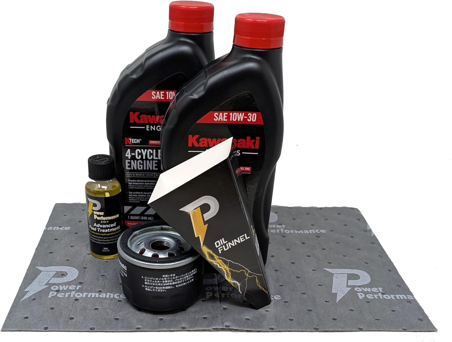 Power Performance 10W-30 Oil Change Kit for Kawasaki 49065-0721 (0736) and Fuel Treatment