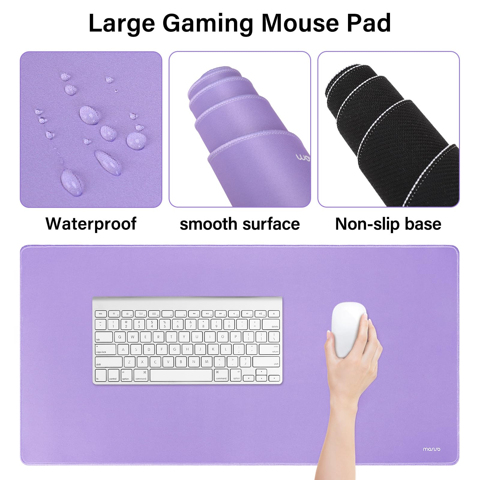 MOSISO Grand Tapis de Souris Gamer avec Repose Poignet, Antidérapant Mémoire Mousse, Violet