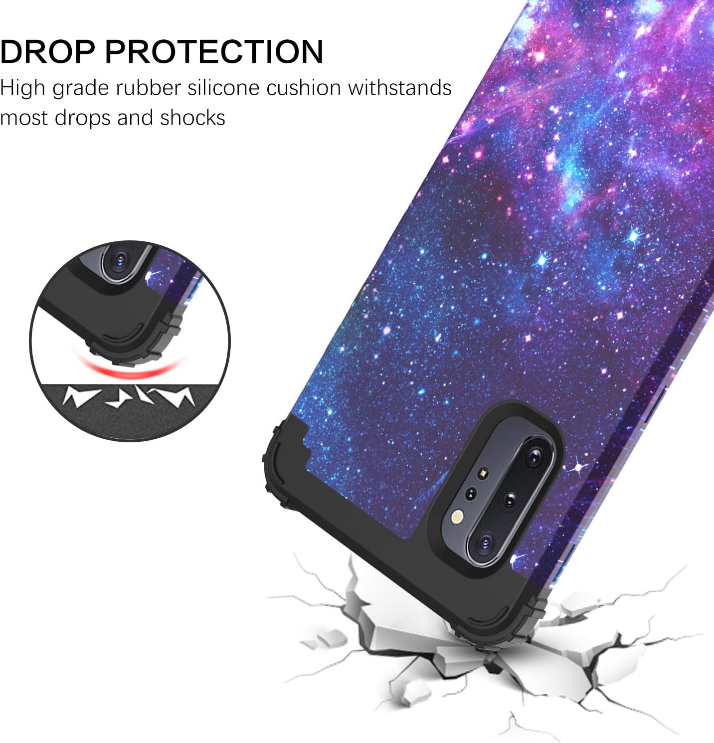BENTOBEN Galaxy Note 10 Plus Case, Note10+ Case, Heavy Duty 3 in 1 Rugged Shockproof Hybrid Hard PC Soft Rubber Bumper Protective Phone Cover for Samsung Galaxy Note 10 Plus 5G 6.8 inch, Space Nebula