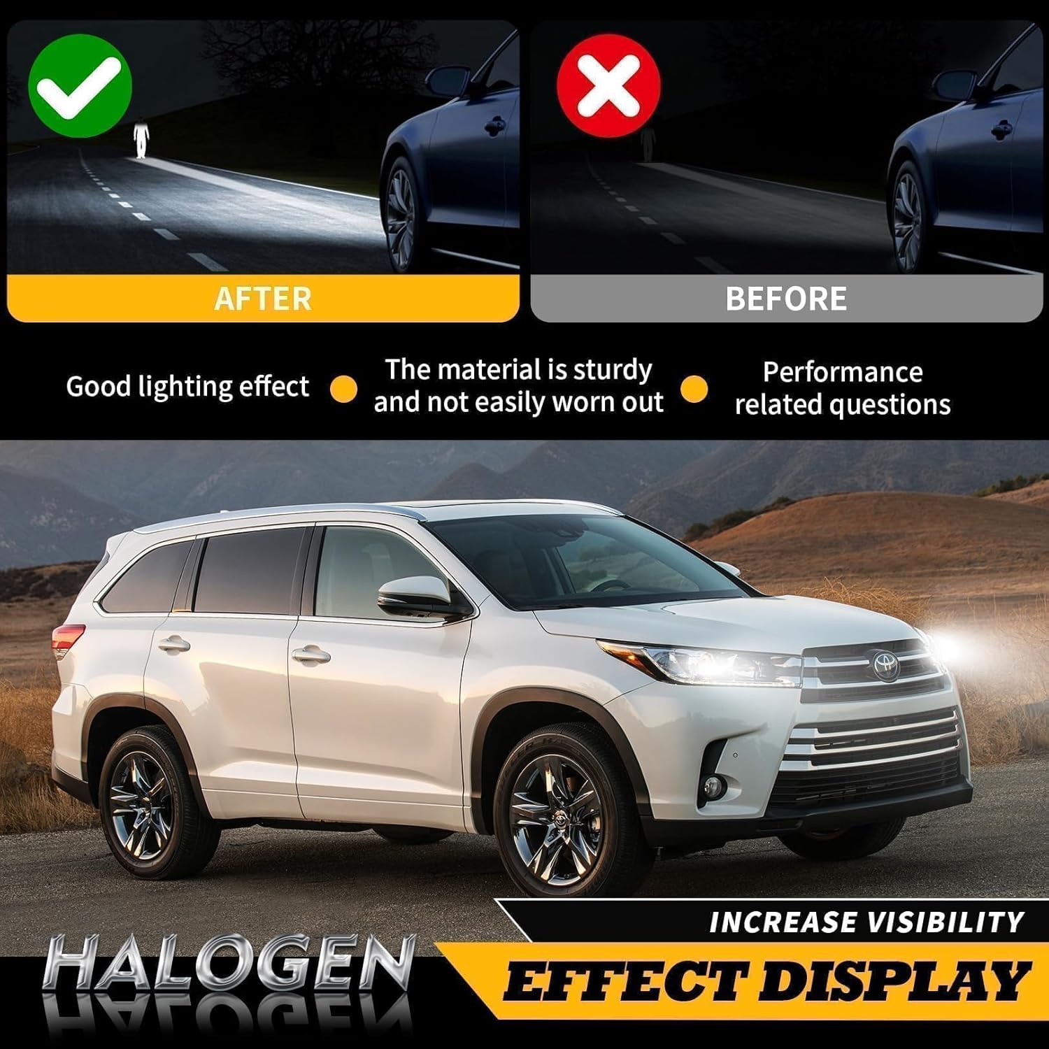 811500E250 811100E250 Halogen Headlight w/o Bulbs Compatible with 2014-2016 Highlander LE Plus/LE/Limited/XLE Driver & Passenger Side