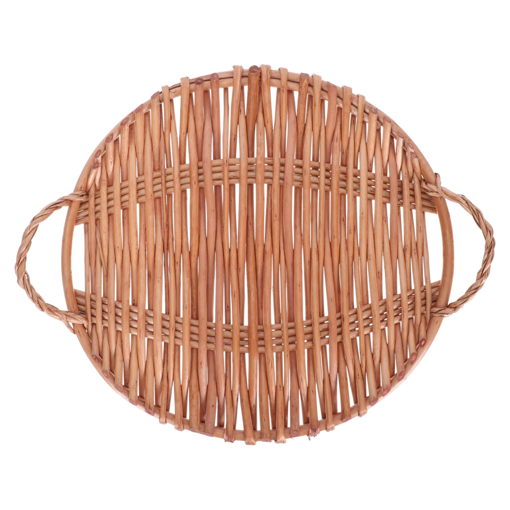 AUTSUPPL Wicker Bread Tray Snack Container Breakfast Serving Tray Veggie Tray Woven Baskets Round Tray Decorative Storage Basket Food Tray Breakfast Tray Dessert Tray Ornament Brown Rattan