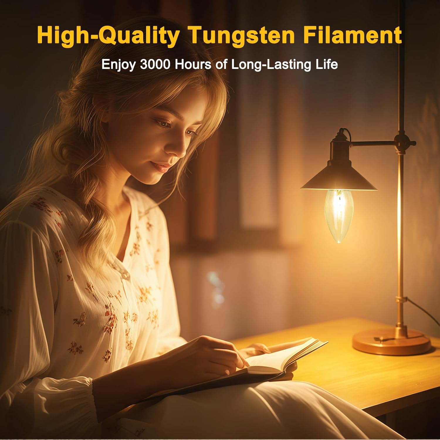 Incandescent Torpedo Tip Chandelier Bulbs - 25W Equivalent Dimmable Candle Bulbs, Warm White 2700K, E26 Medium Base, 120V, Vintage Filament Style, 6-Pack