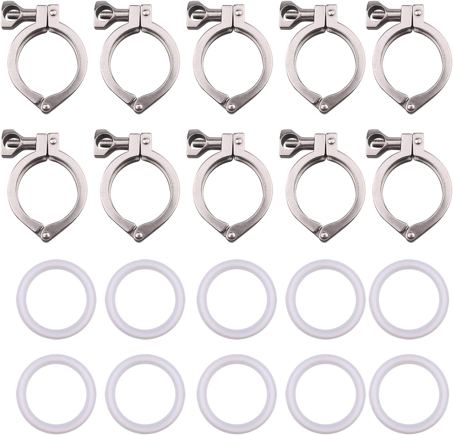 DERNORD Tri-clamp Stainless Steel 304 Single Pin Heavy Duty Tri Clamp with Wing Nut for Ferrule TC with 1 pc Silicone Gasket (2" Tri-clamp+Silicone Gasket) (2 Inch Tri clamp Size: 10 Pack)