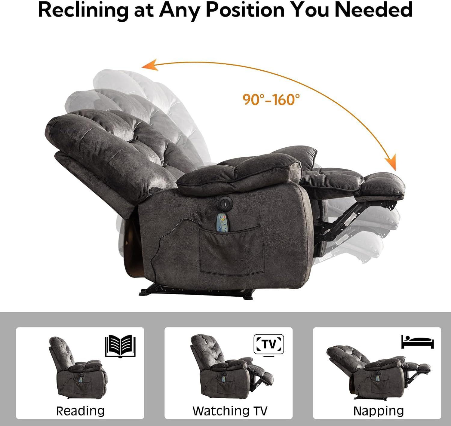 Oversized Power Recliner Chair with Massage and Heat, 41" Wide Electric Reclining Chairs with USB Port, Breathable Fabric Overstuffed Reclining Sofa for Living Room Bedroom