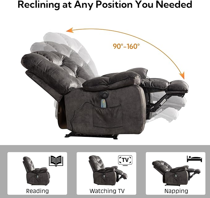 Sillón reclinable eléctrico tela gris clásico miniatura 5