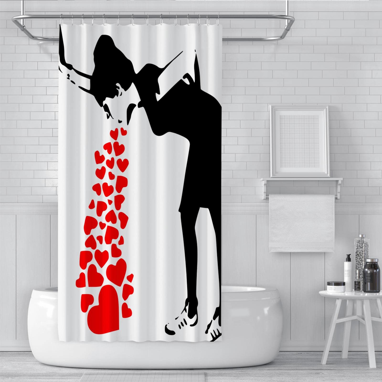 Dipinti famosi stampati sulla Tende della doccia Donna sputare amore cuore design Tende da doccia per bagno con 12 ganci Durevole 200x200 cm