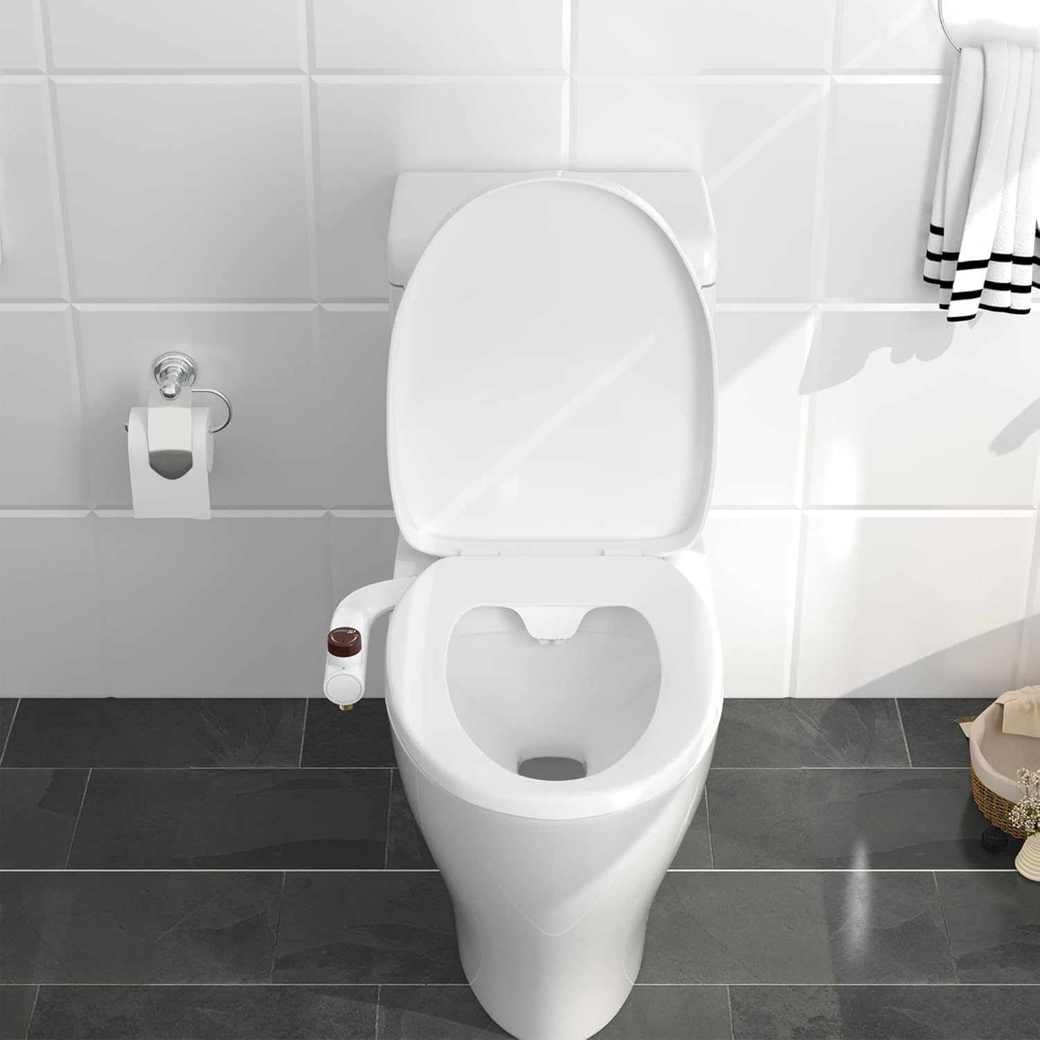 White Non-Electric Bidet Attachment with Wooden Knob