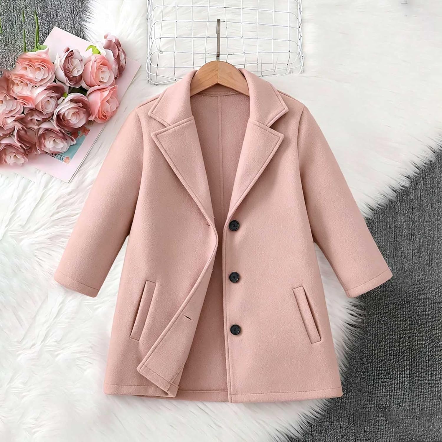 Girls Wool Peacoat Single Breasted Winter Dress Coat