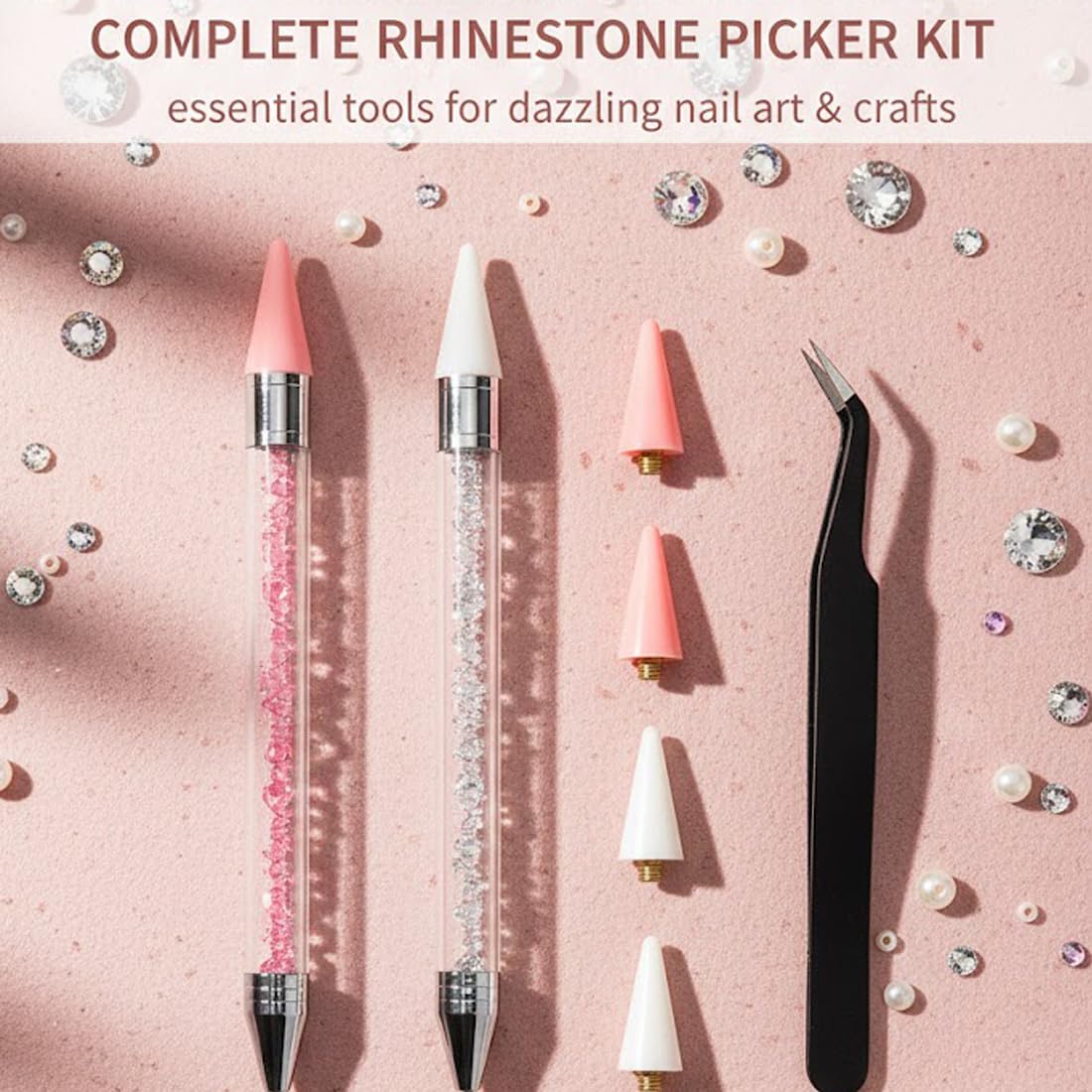 2 Set Penna di Cera per Strass Unghie con Punte di Ricambio e Pinzetta, Penna per Nail Art di Precisione, Brillantini Unghie, Strass Nail Pen per Decorazioni Unghie e DIY