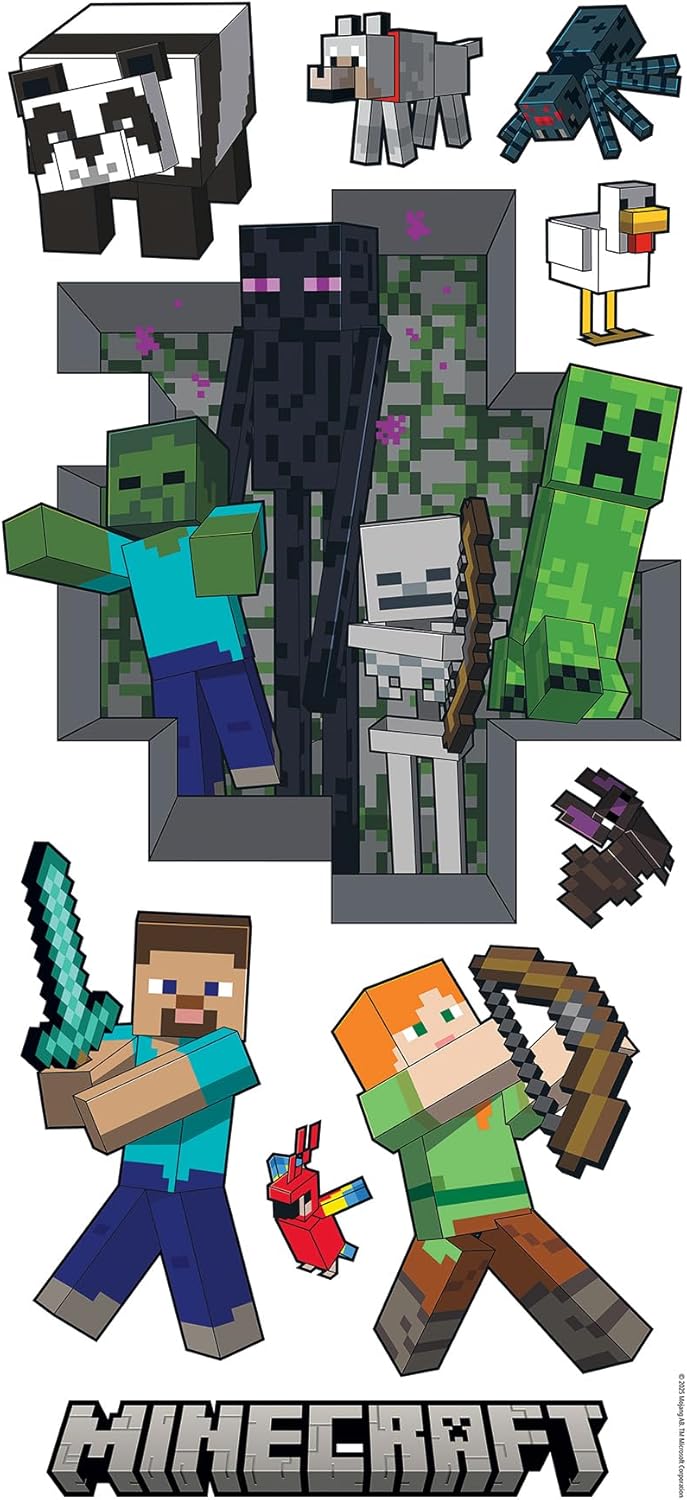 RoomMates Minecraft Hostile Mobs Peel and Stick Wall Decals, RMDM5591