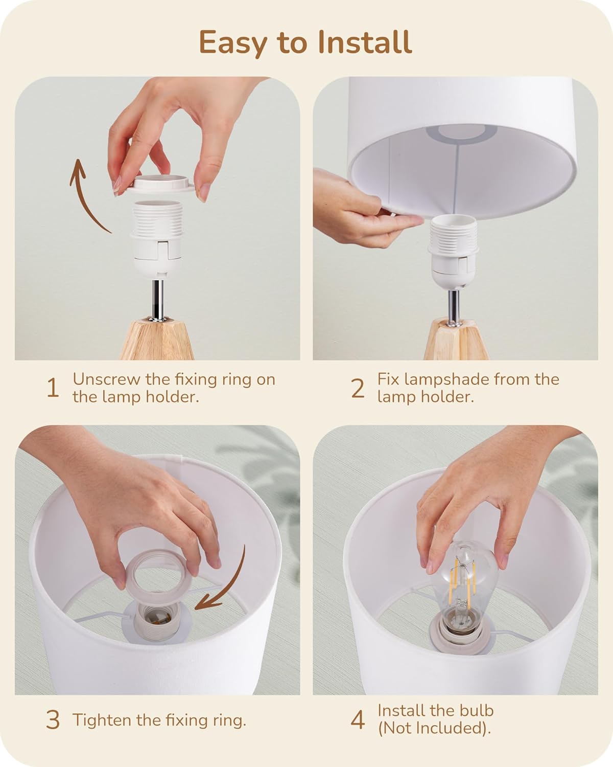 EDISHINE Small Cute Table Lamp, Wood Tripod Nightstand Lamp, Mid Century Bedside Lamp with Linen Fabric Shade for Nursery, Living Room, Bedroom, End Table, UL Listed, 14.2 Inch, ON/Off Switch