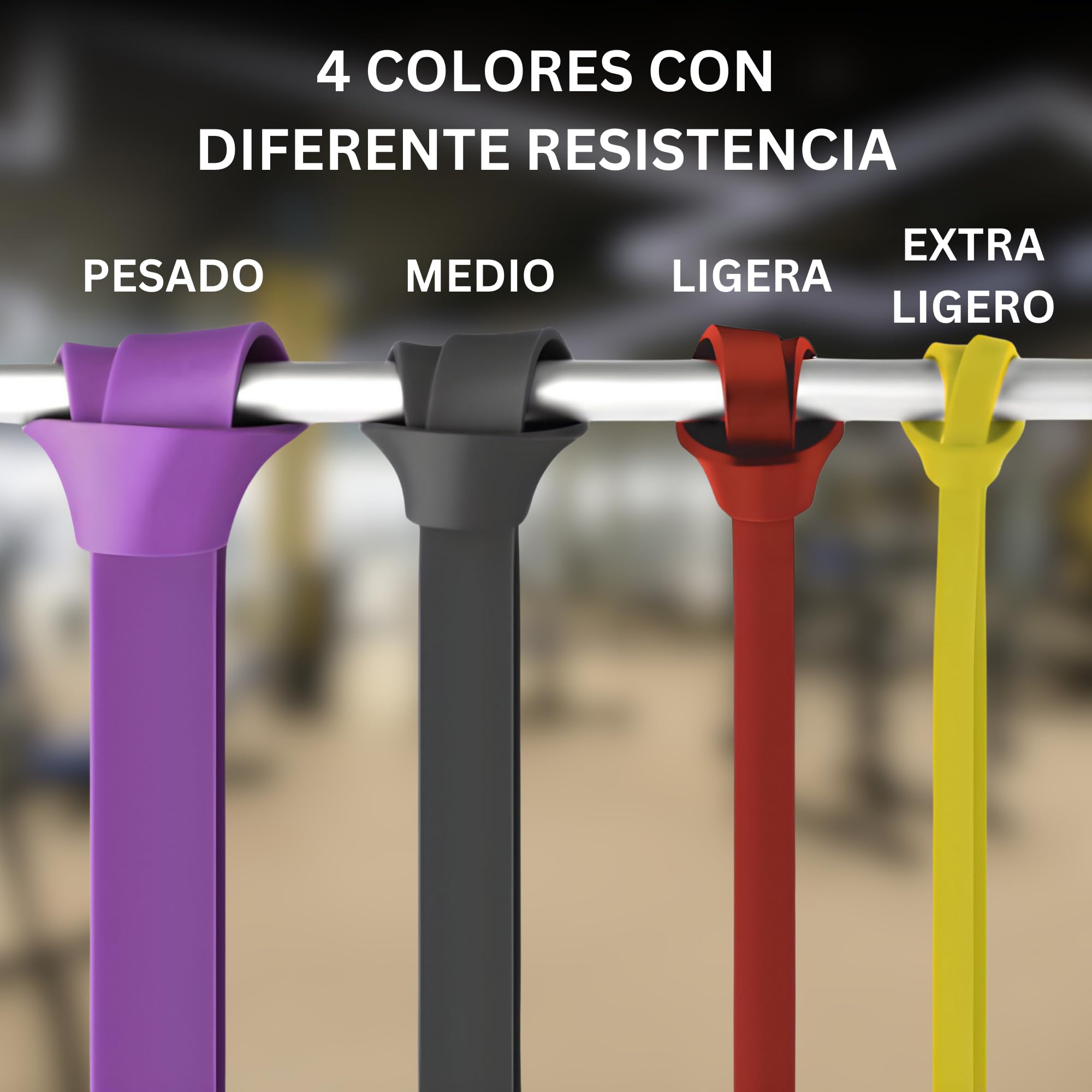 Genérico Gomas Elásticas Musculación, Conjunto de 4 Bandas Elásticas (5kg-38kg), Resistencias para Entrenamiento de Fuerza, Pilates, Yoga, Crossfit