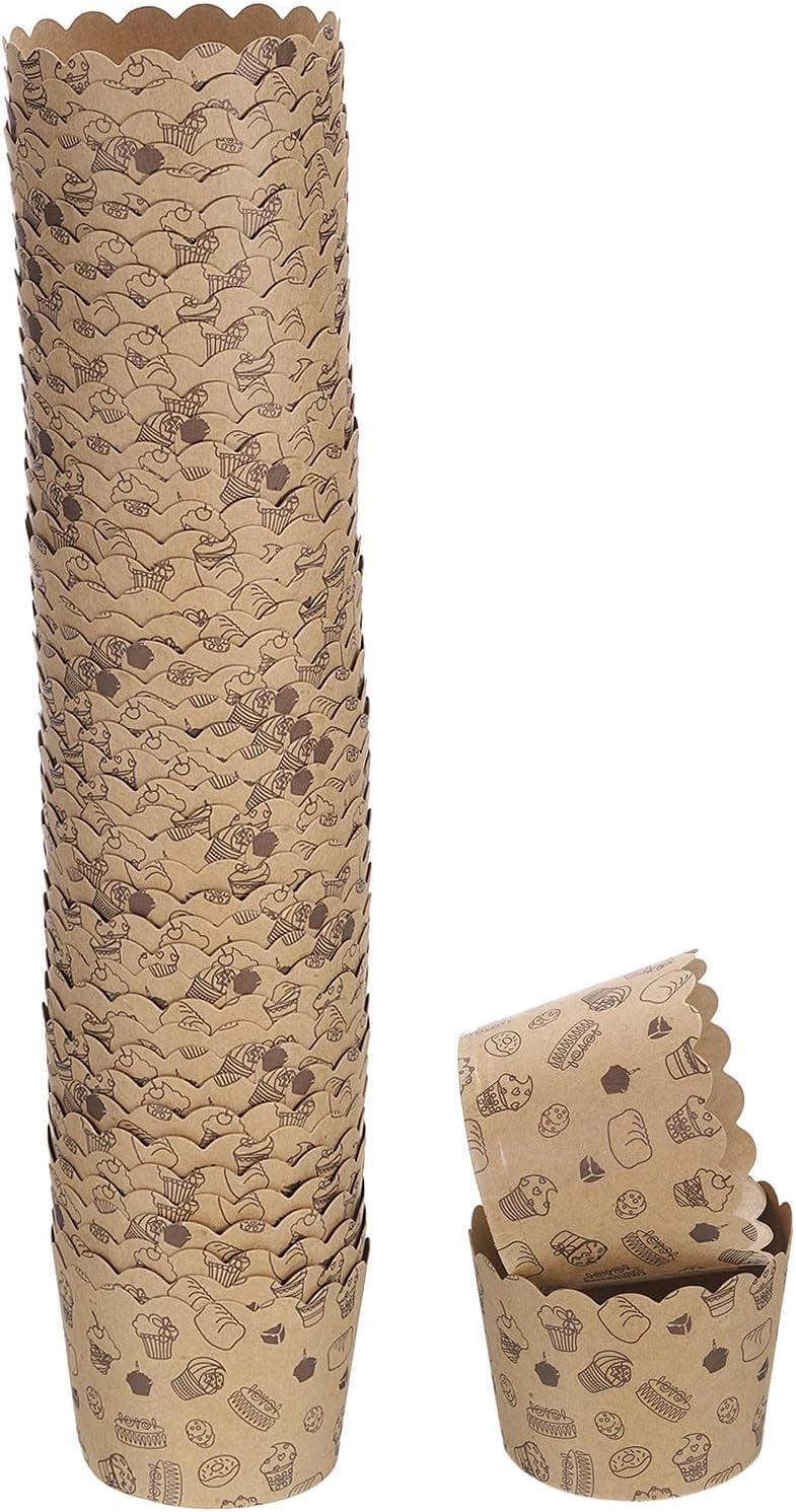 HARFINGTON 50Pcs Paper Baking Cups Small Brown Kraft Paper Muffins Liner Cupcake Greaseproof Disposable Bulk Wrappers for Wedding Birthday Graduation, Small Cake