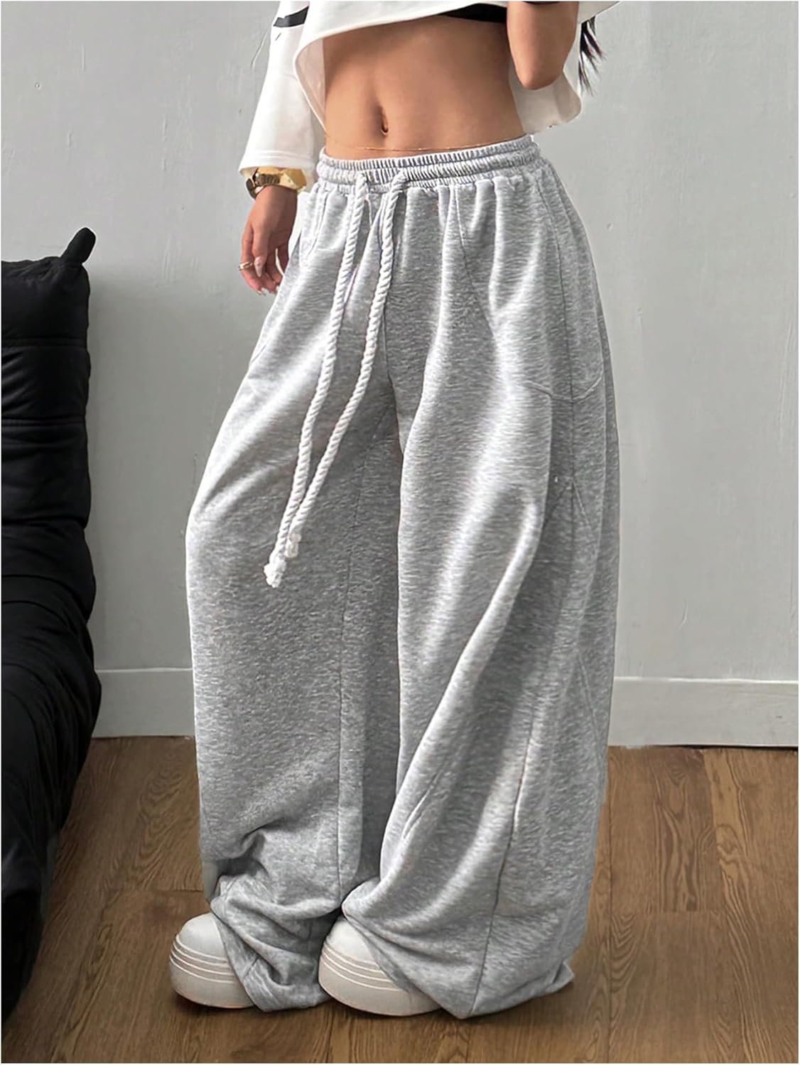 SweatyRocks Women's Plus Size Y2K Wide Leg Sweatpants Baggy Elastic Waist Barrel Pants Lantern Trousers - Image 5