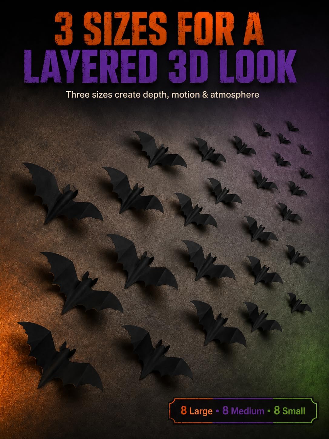 40 PCS 3D LED Halloween Bats Wall Decor with Spiders, Web & Skulls