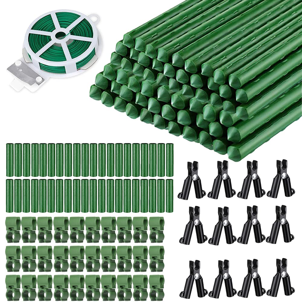 AIVYGDEN 7/16" Garden Stakes,60pcs 16" Plant Stakes DIY 3ft 4ft 5ft 6ft Plant Support Sticks,Plant Support Stake with Sturdy Steel Core to Build Plant Trellis for Outdoor Garden Vegetables