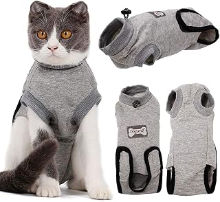Pet Cat Professional Recovery Suit for Abdominal Wounds After Surgery, Breathable Bandages Cone E-Collar Alternative Cotton Surgery Shirt for Cats, Anti-Licking Pet Surgical Recovery Snuggly Suit