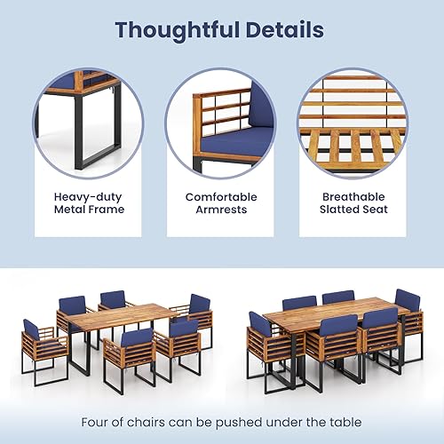 Miniatura 7 de Tangkula Juego de comedor de 7 piezas, juego de mesa y silla de comedor de madera de acacia, mesa espaciosa de 69 pulgadas con agujero para