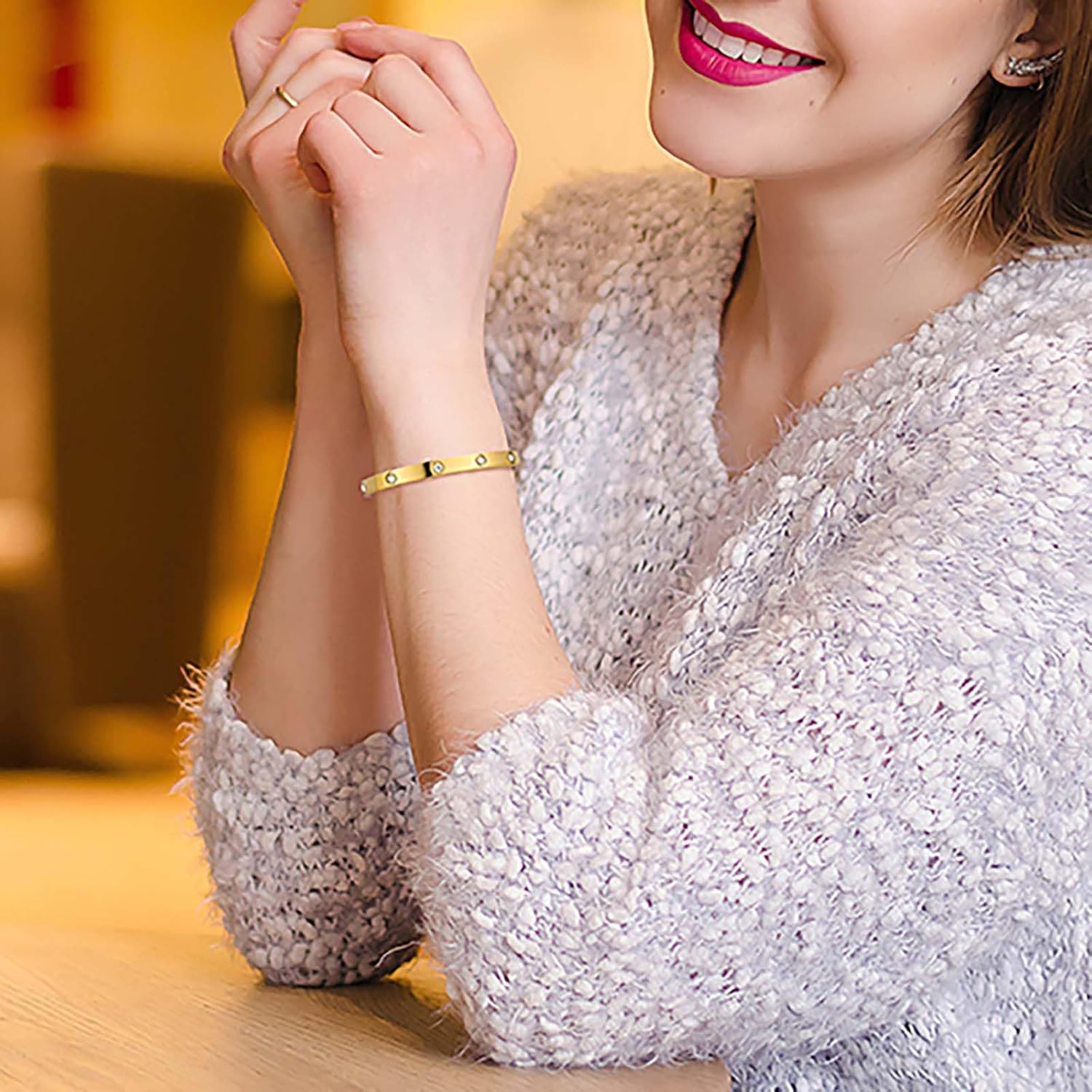 18K Gold Plated Clover Bracelet Love Bangle Set for Women Black and White Stack Bangle Clover Bracelet Fashion Simple Lucky Bracelets for Women Trendy Gifts - Image 4