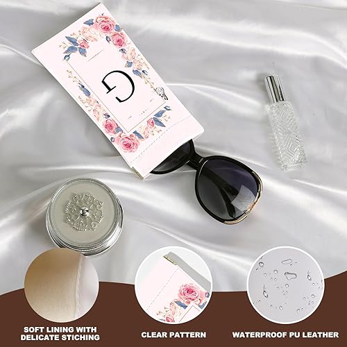 Miniatura 5 de Anikathy 2 piezas Estuche para gafas de sol y anteojos con letra inicial, de cuero PU suave, con paño de limpieza, lindo para hombres, mujeres y