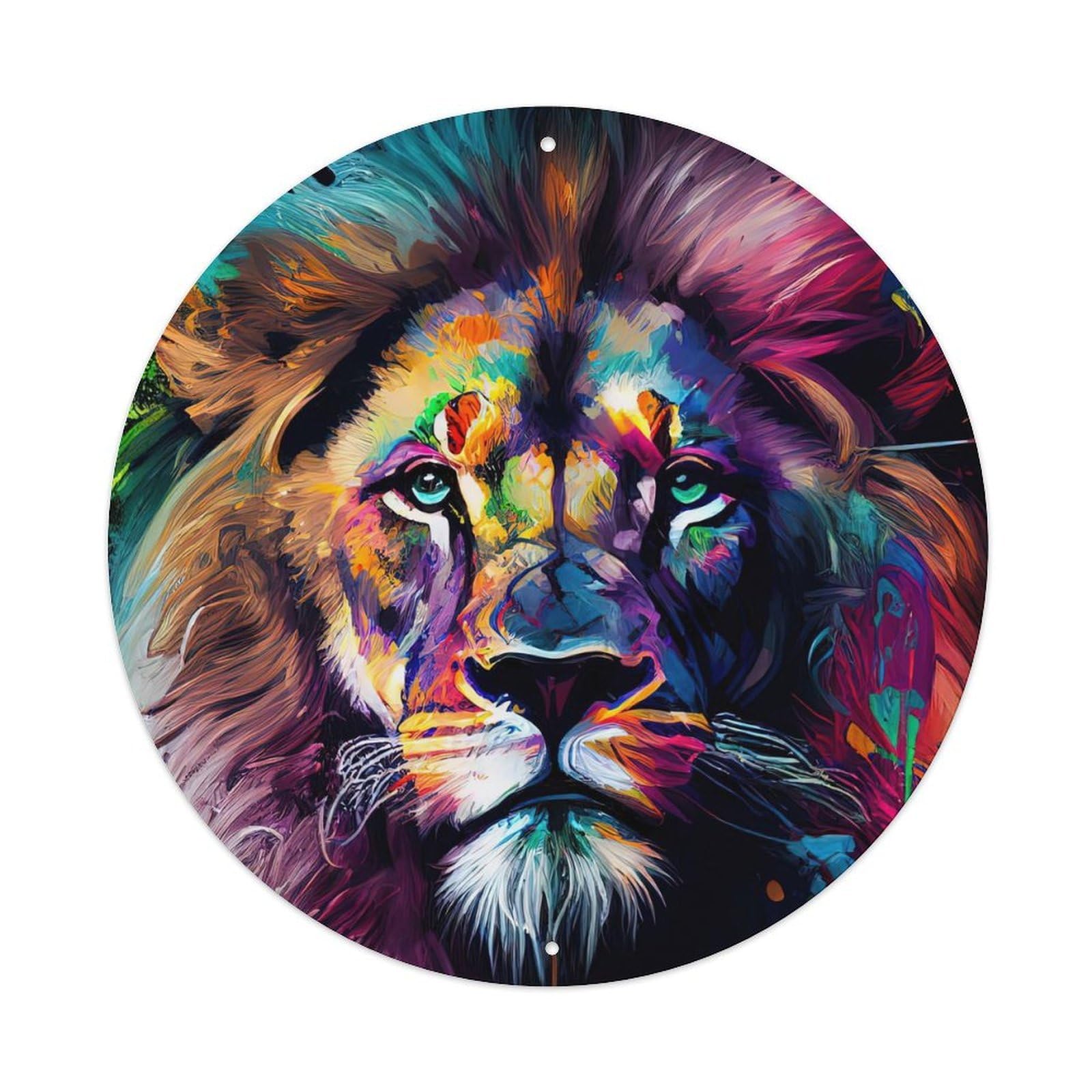 Animal Artwork Colorful Lion Vintage Metal Tin Sign Plaque Wall Decor for Cafe, Club, Garden Round Metal Poster 8x8Inch