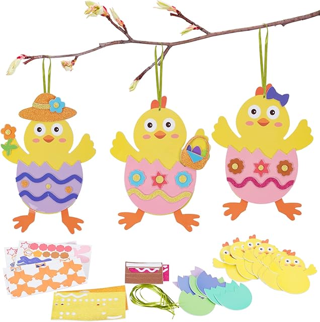 DKINY 12 Pack Easter Chick Crafts Kit Cute Chick Decoration Easter Chick Mix & Match Ornaments Kits for Kids DIY Arts Crafts Gifts Easter Activity Party Supplies