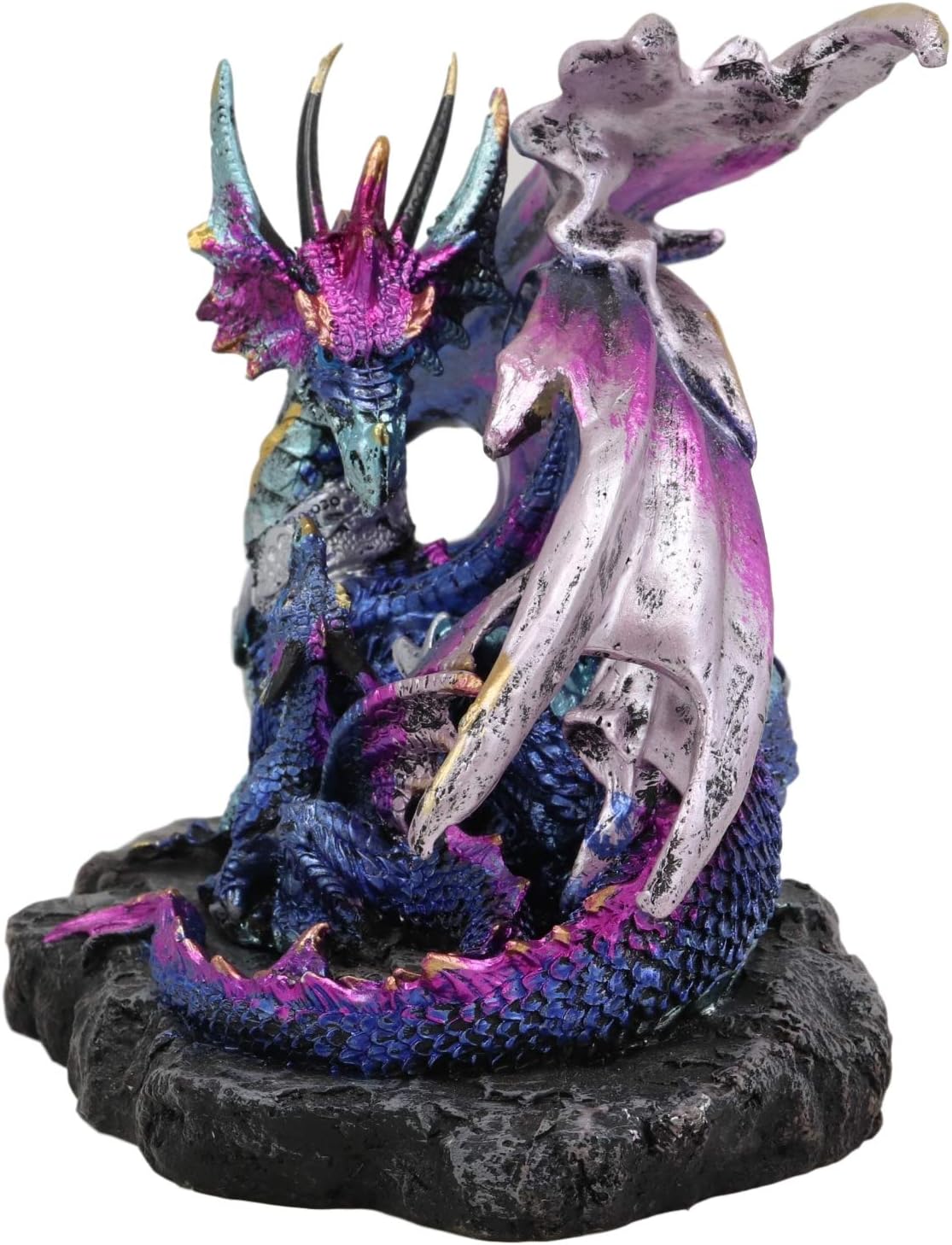 Ebros Violet Blue Midnight Sky Gemstone Mother Dragon with Baby Wyrmling Statue 7.25" Long Home Decor Resin Medieval Fantasy Dungeons and Dragons Figurine